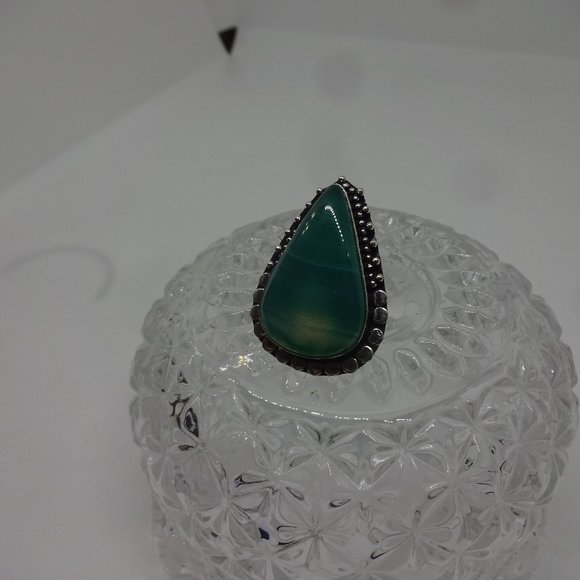 New Green Botswana Agate Teardrop Ring in Sterling Silver setting. Never worn. - Picture 1 of 3